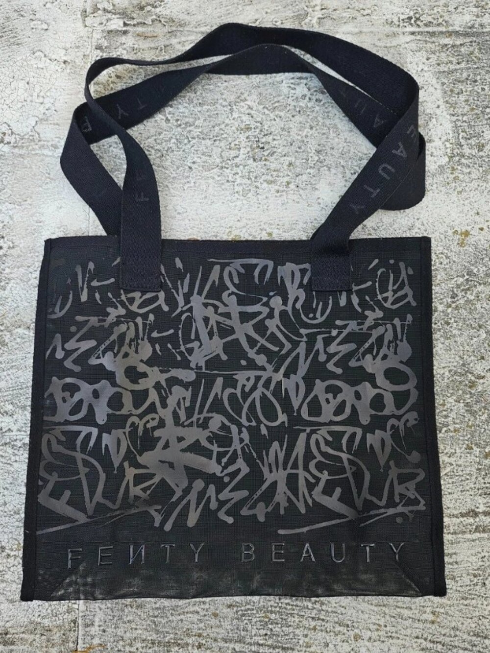 Fenty Beauty Women Tote Bag Black Clear Bag Gray Graffiti Print Mesh Bag
